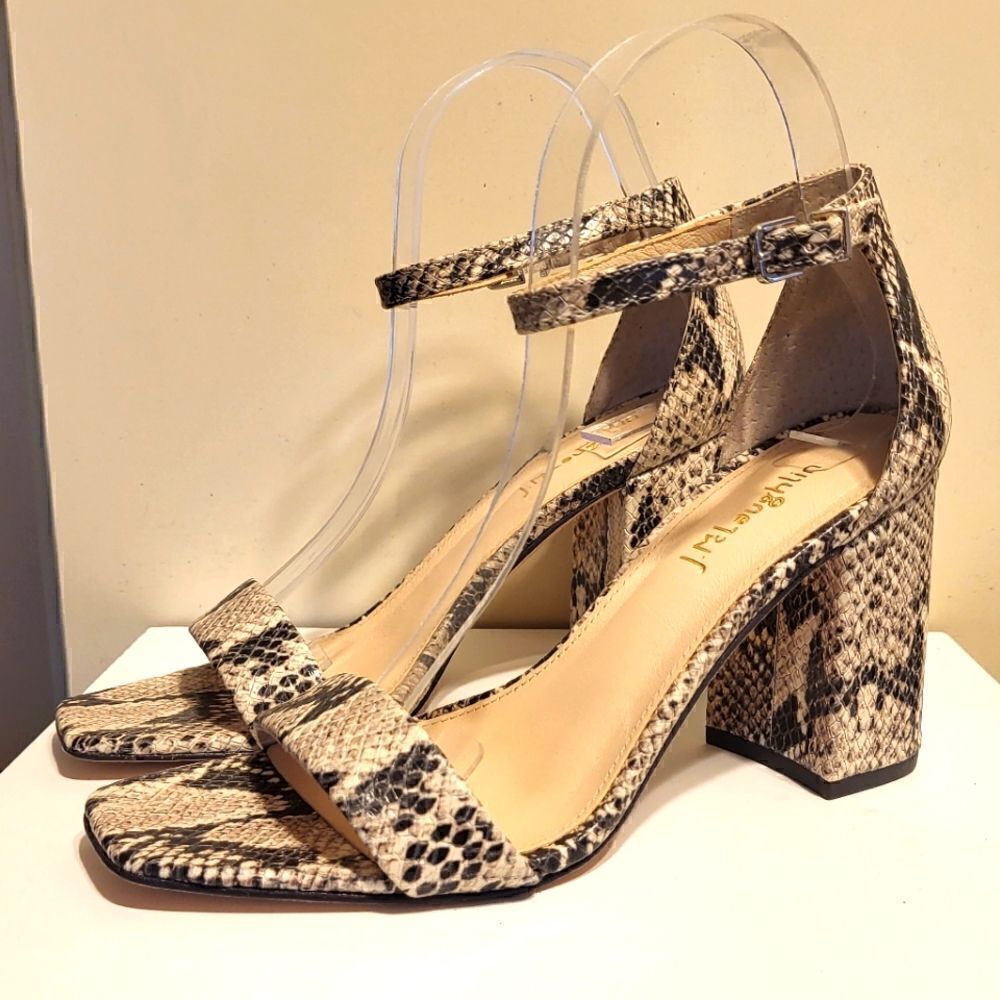 New J. McLaughlin Esme Brown/Tan Snakeskin Embossed Leather Sandals sz.7.5 $248